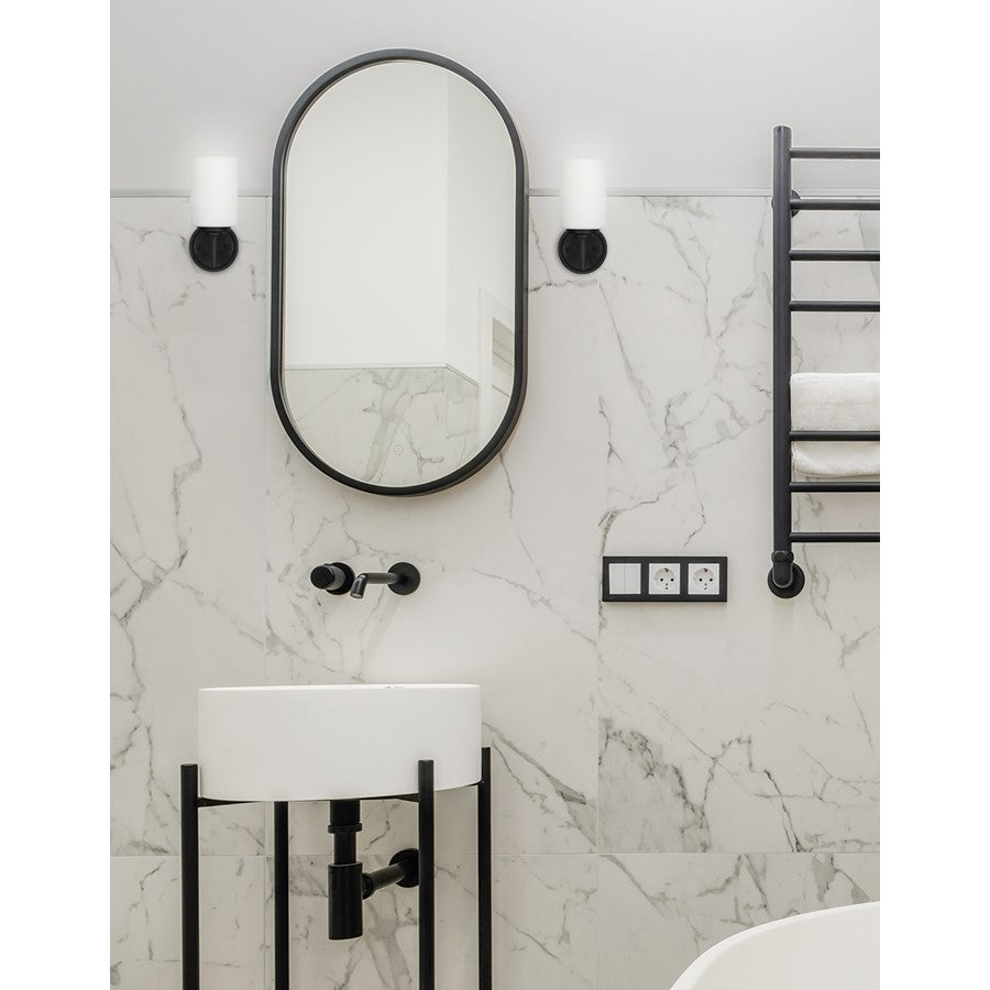 Dainolite Wynona 11in 1-Light Wall Sconce | Contemporary Matte Black and Opal White Glass | Bathroom & Powder Room Vanity | Model WYN-51W-MB