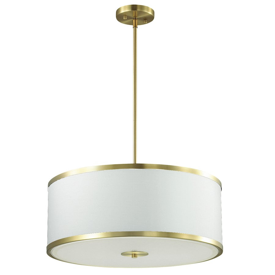 Dainolite Zuri 20in 4-Light Pendant | Aged Brass Metal and White Fabric Shade | Kitchen Island & Dining Room | 20 x 20 x 8 in | Model ZUR-402P-AGB-WH