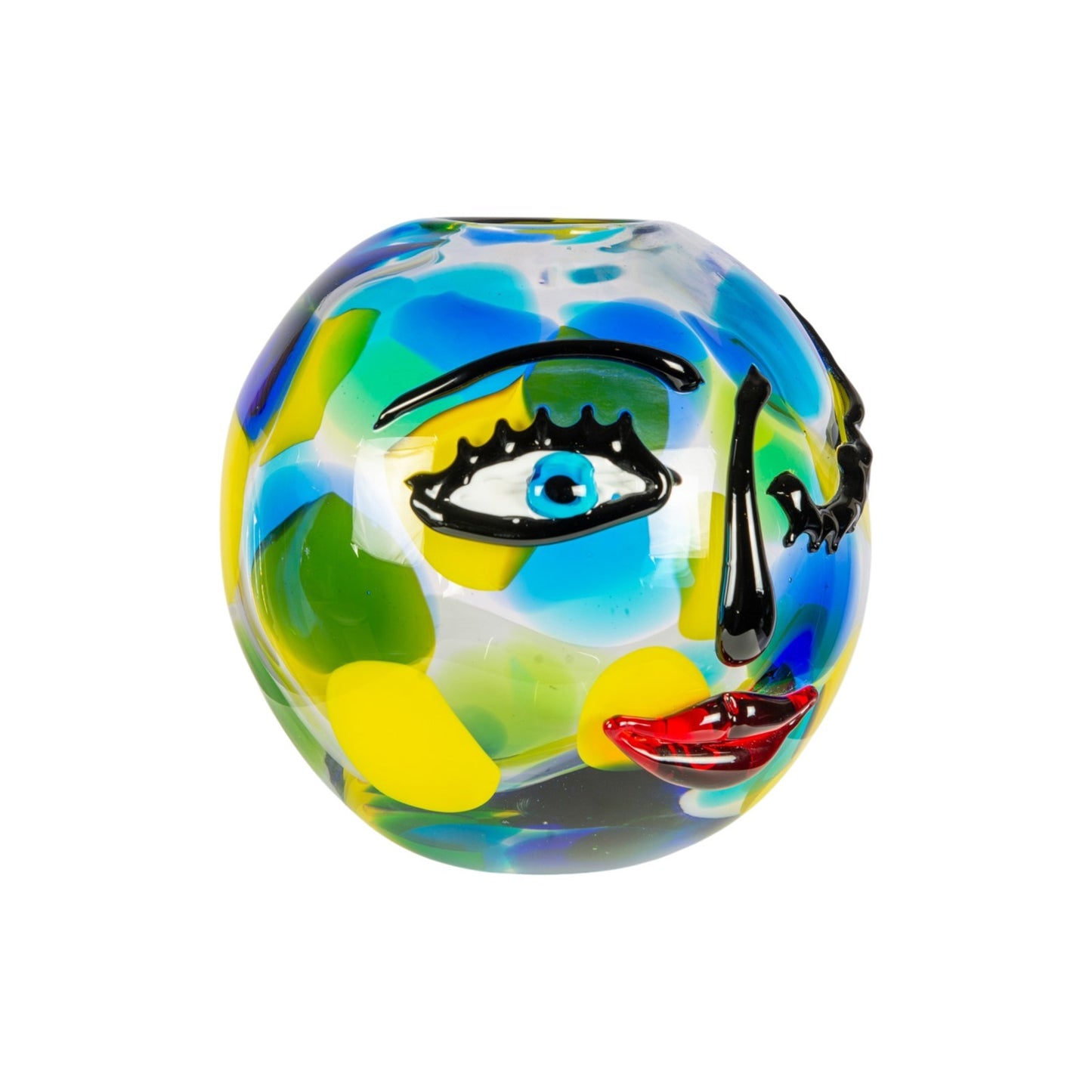Dale Tiffany Winking Muse 9.5in Hand Blown Art Glass Vase | Whimsical Face Design in Multi-Color | Living Room & Shelf Accent | 9.5 x 9.5in | Model AV26032