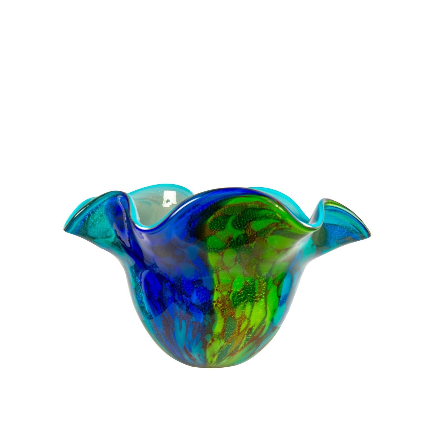Dale Tiffany Orsini 16in Hand Blown Art Glass Vase | Wide Bowl Blue and Green Swirls | Dining Room & Living Room Centerpiece | 15.75in | Model AV26054