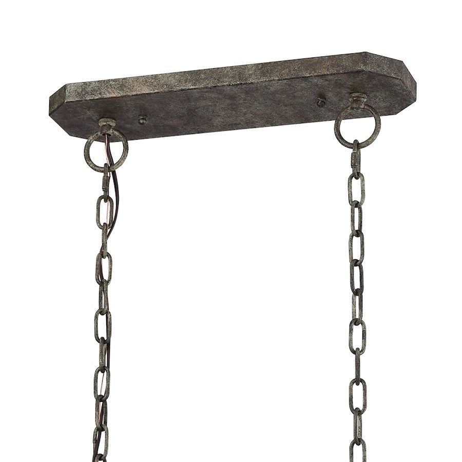 6 Light Linear Chandelier, Gray & Rust