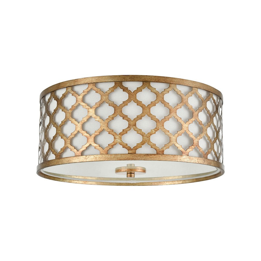 ELK Lighting Arabesque 2-Light Flush, Bronze Gold/White Fabric Shade