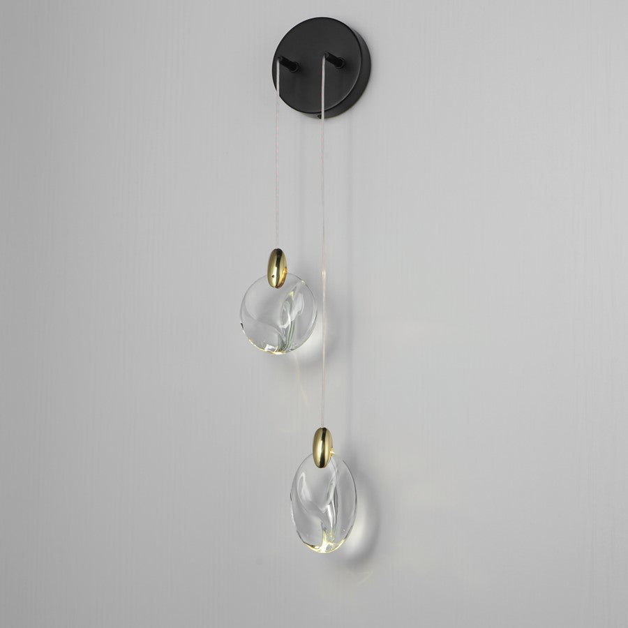 ET2 Lighting Pebble 2Lt Wall Sconce, Black/Gold/Clear Crystal