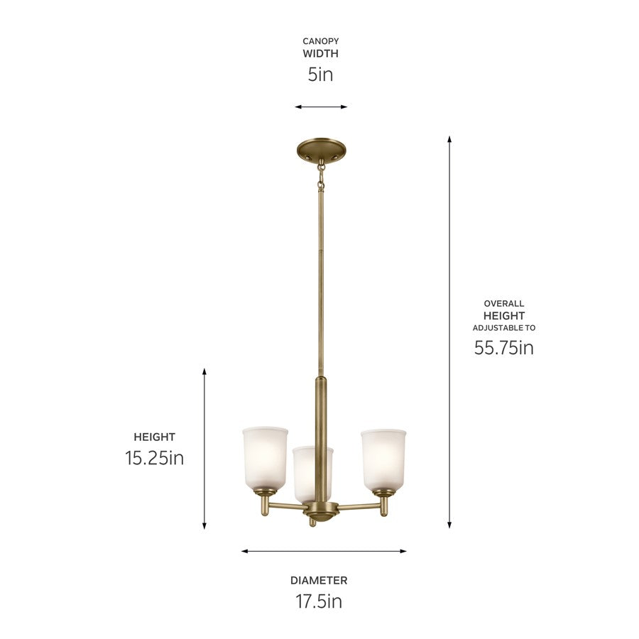 Kichler Shailene 3 Light Chandelier 1 Tier Small, Brass/Clear Etched