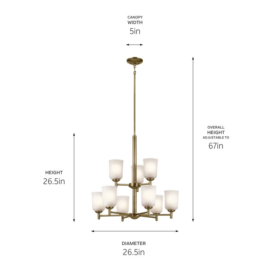 Kichler Shailene 9 Light Chandelier 2 Tier Large, Brass/Clear Etched