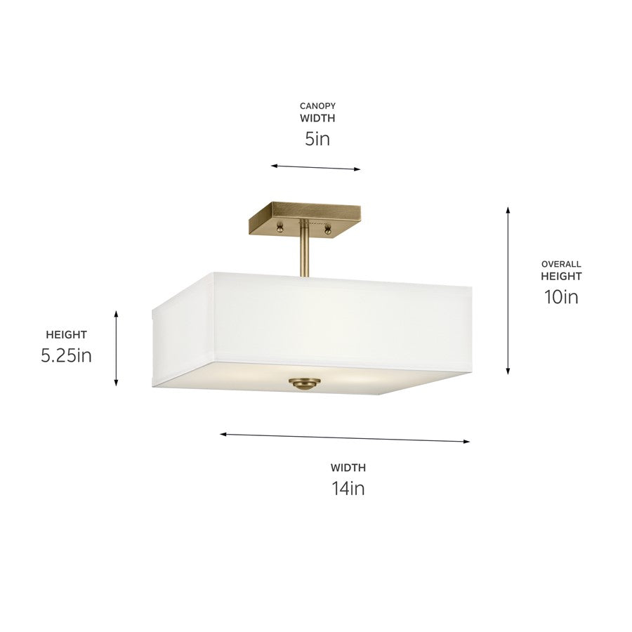 Kichler Shailene 3 Light 10" Semi Flush Light/75W, Brass/Clear Etched