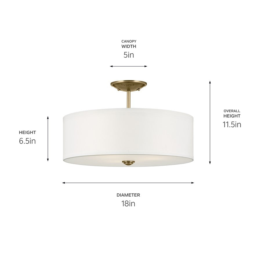 Kichler Shailene 3 Light 12" Semi Flush Light/75W, Brass/Clear Etched