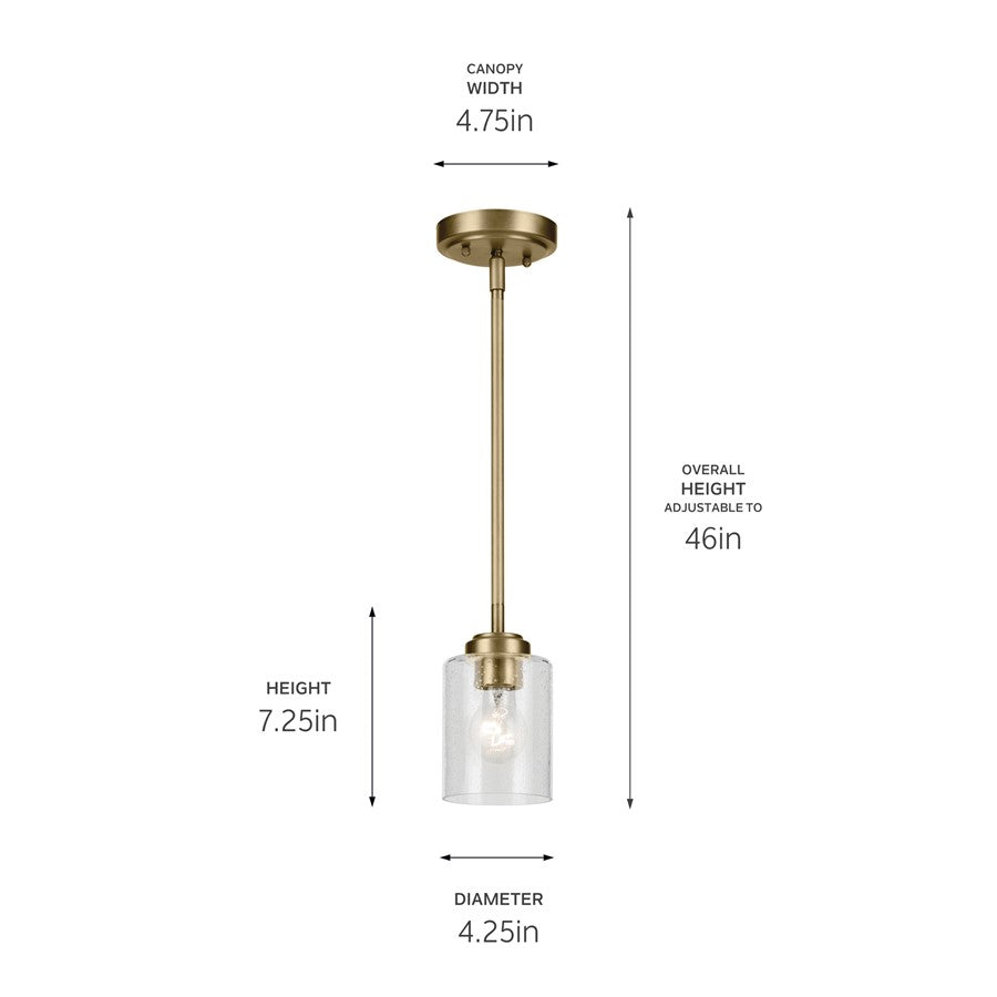 Kichler Winslow 1 Light Mini Pendant, Natural Brass/Clear Seeded