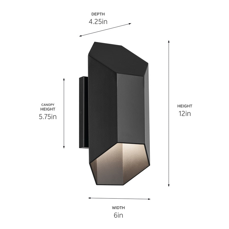 Kichler Estella 1 Light Outdoor Wall Light, Small, Black - 49607BKLED