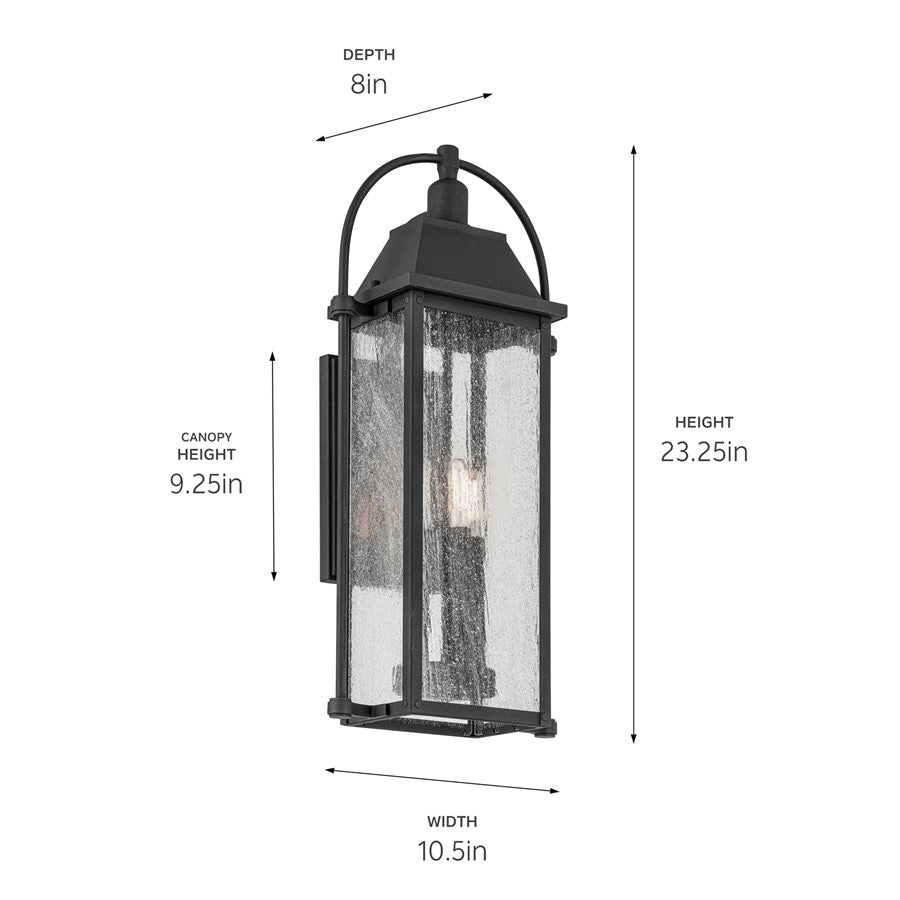 Kichler Harbor Row 3 Light Outdoor Wall Light, Medium, Black/Seed