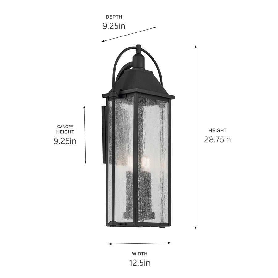 Kichler Harbor Row 4 Light Outdoor Wall Light, Large, Black/Seed