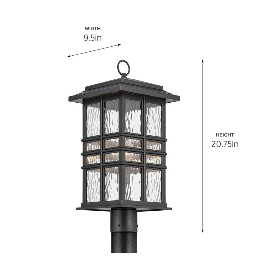 Kichler Beacon Square 1Lt Outdoor Post Lantern, Black/Clear Hammered