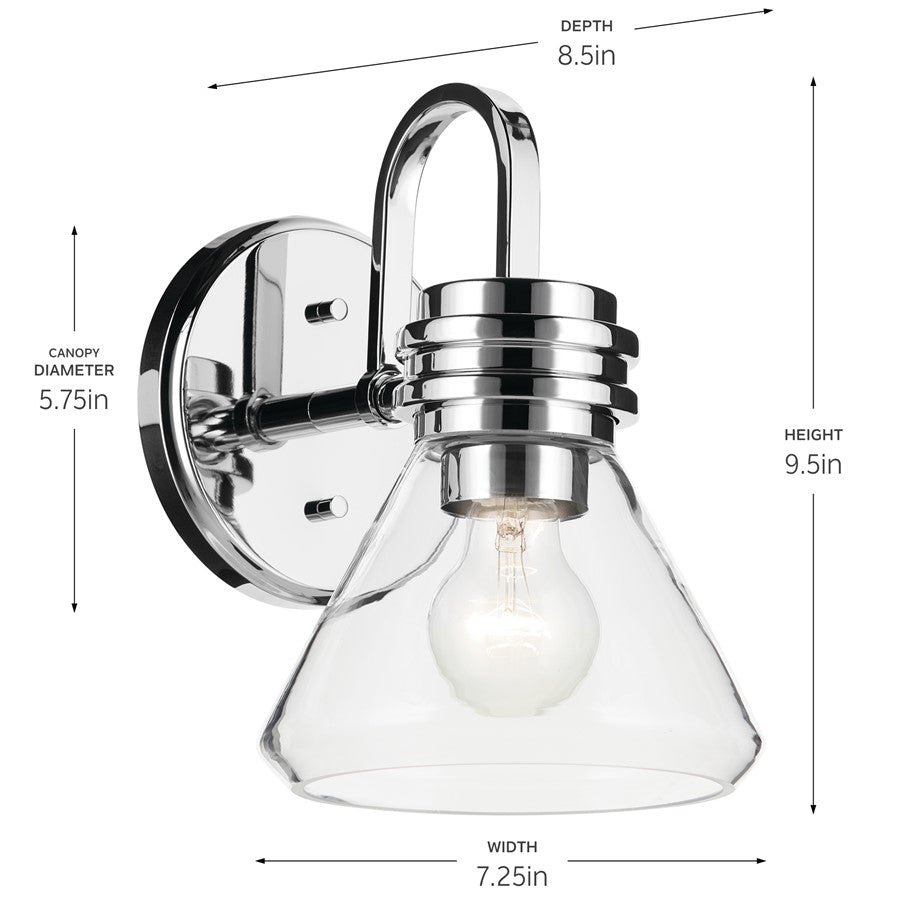 Kichler Farum 1 Light Wall Sconce, Chrome/Clear