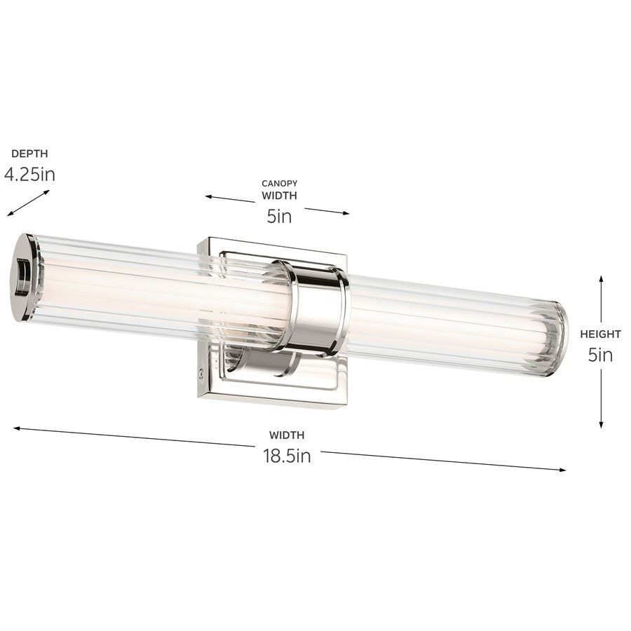 Kichler Laurene 2 Light 19" Wall Sconce, Nickel/Clear Fluted