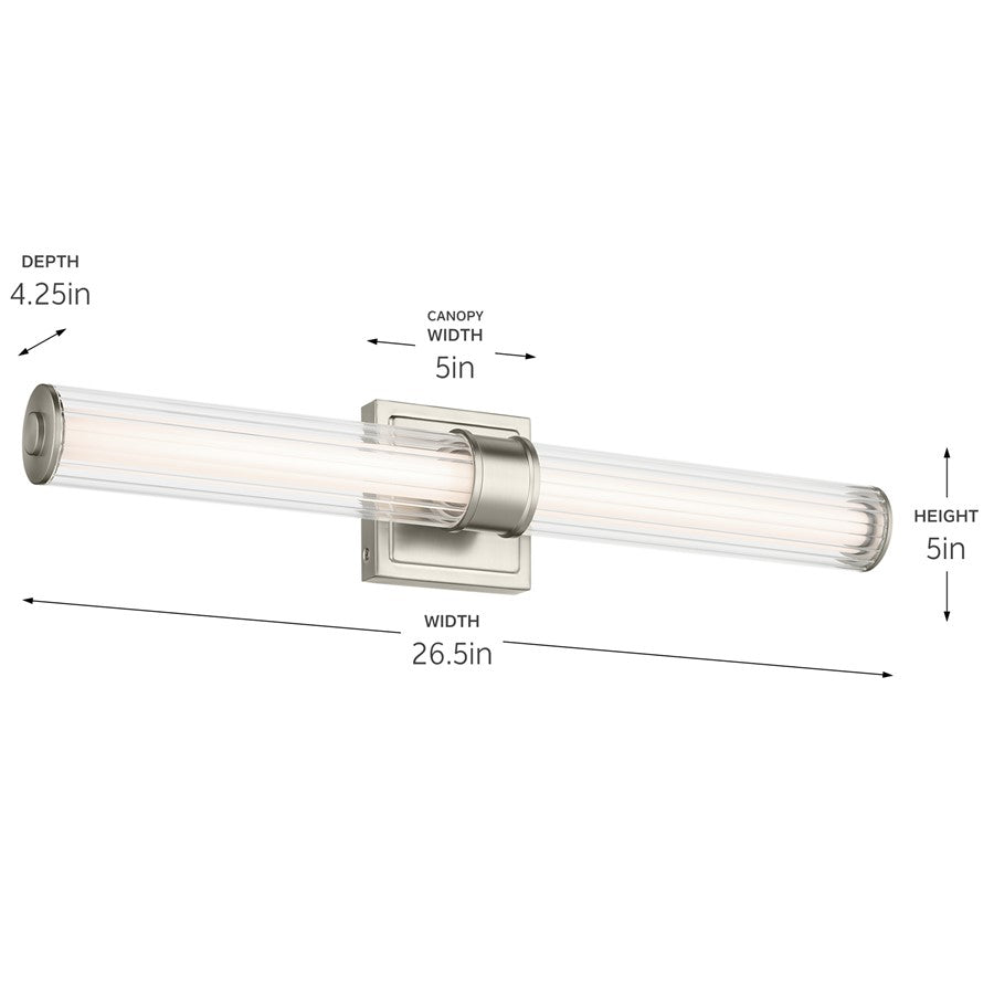 Kichler Laurene 2 Light Linear Bath Medium, Nickel/Clear Fluted