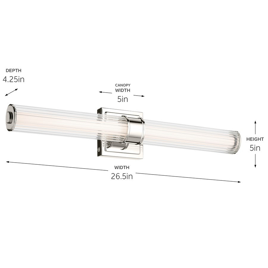 Kichler Laurene 2 Light 27" Linear Bath, Nickel/Clear Fluted