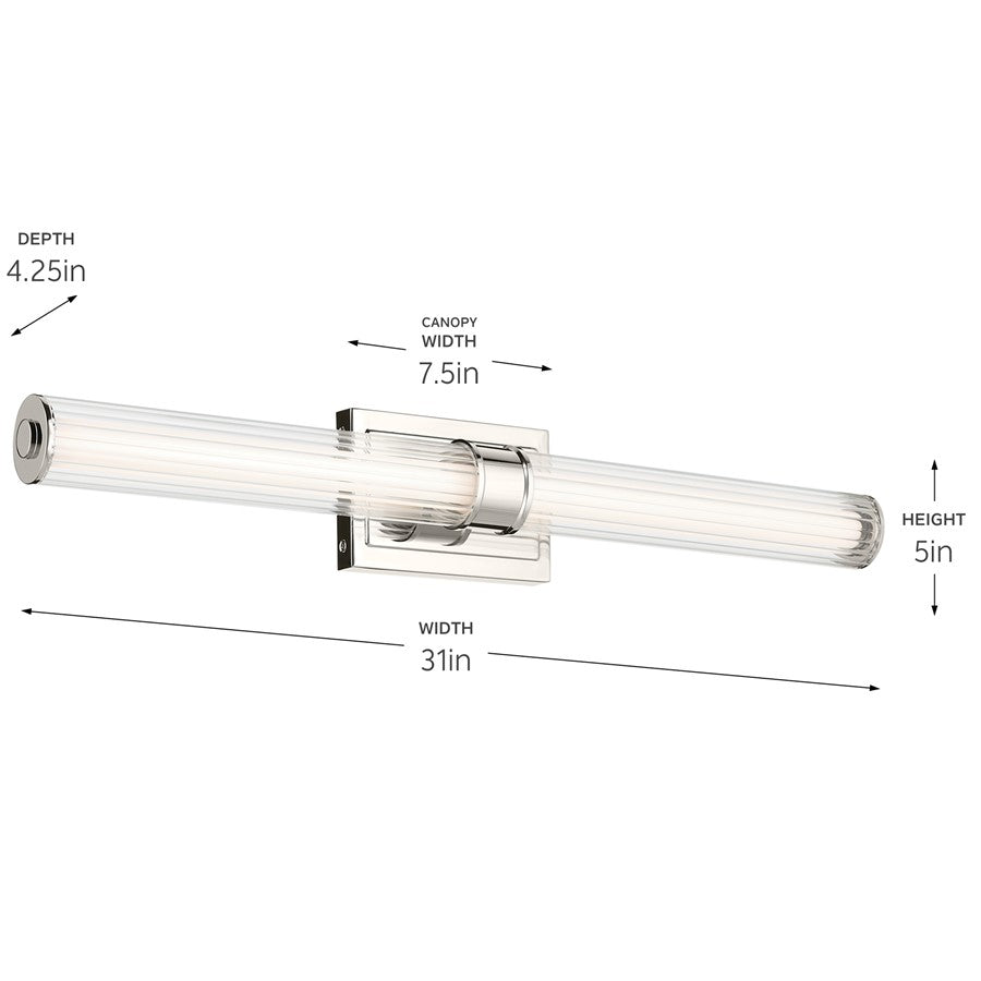 Kichler Laurene 2 Light 31" Linear Bath Large, Nickel/Clear Fluted
