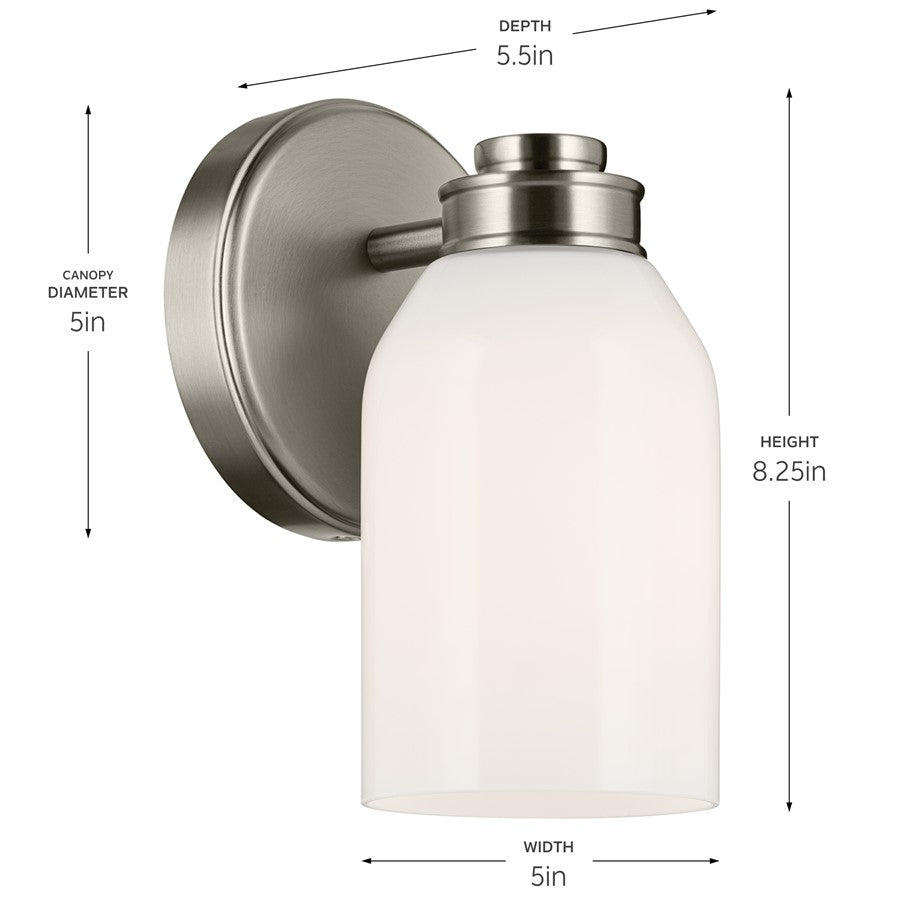 Kichler Shae 1 Light 8" Wall Sconce, Brushed Nickel/Cased Opal