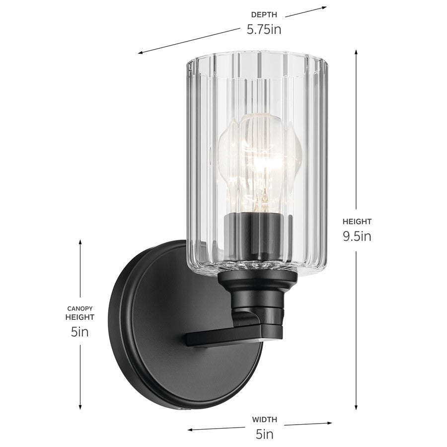 Kichler Gioe 1 Light Wall Sconce, Black/Clear Fluted