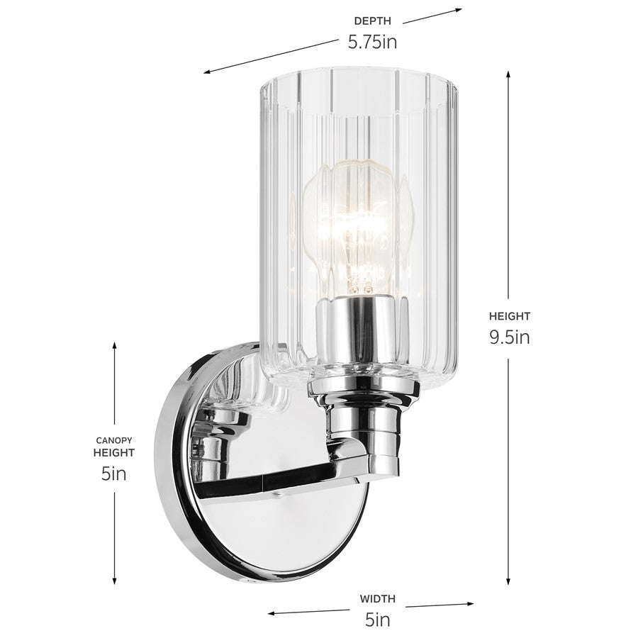 Kichler Gioe 1 Light Wall Sconce, Chrome/Clear Fluted