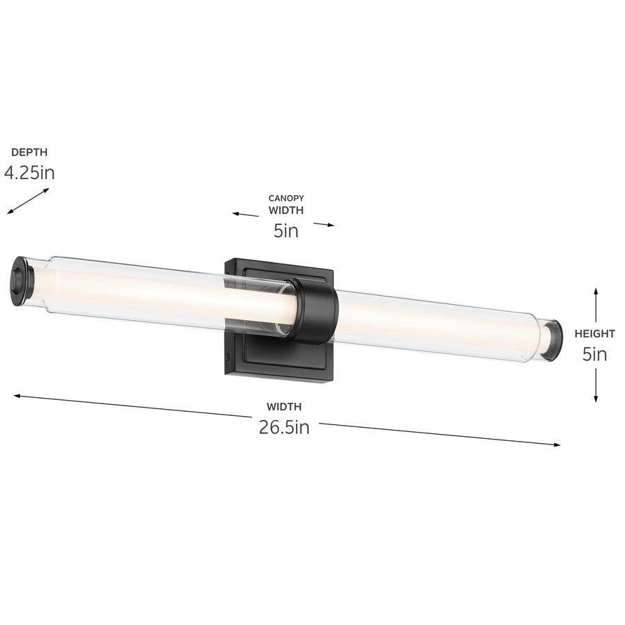 Kichler Laurene 2 Light Linear Bath Medium, Black/Clear