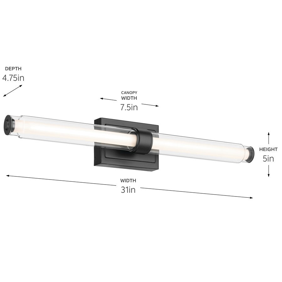 Kichler Laurene 2 Light Linear Bath Large, Black/Clear