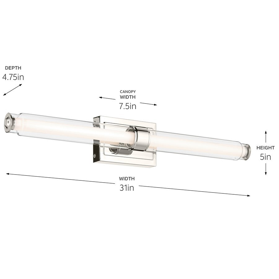 Kichler Laurene 2 Light Linear Bath Large, Polished Nickel/Clear