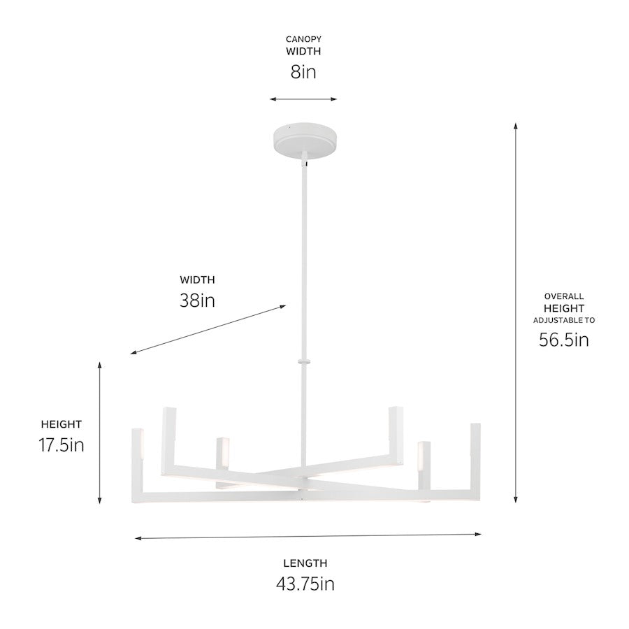 Kichler Priam 44in 6-Light LED Chandelier | Minimalist White Steel | Dining Room & Foyer | 44 x 38 x 17.5 in | Model 84328WH