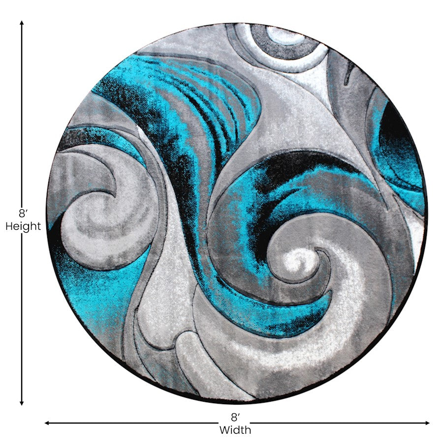 Flash Furniture Tellus 8X8 Wave Area Rug, Turquoise