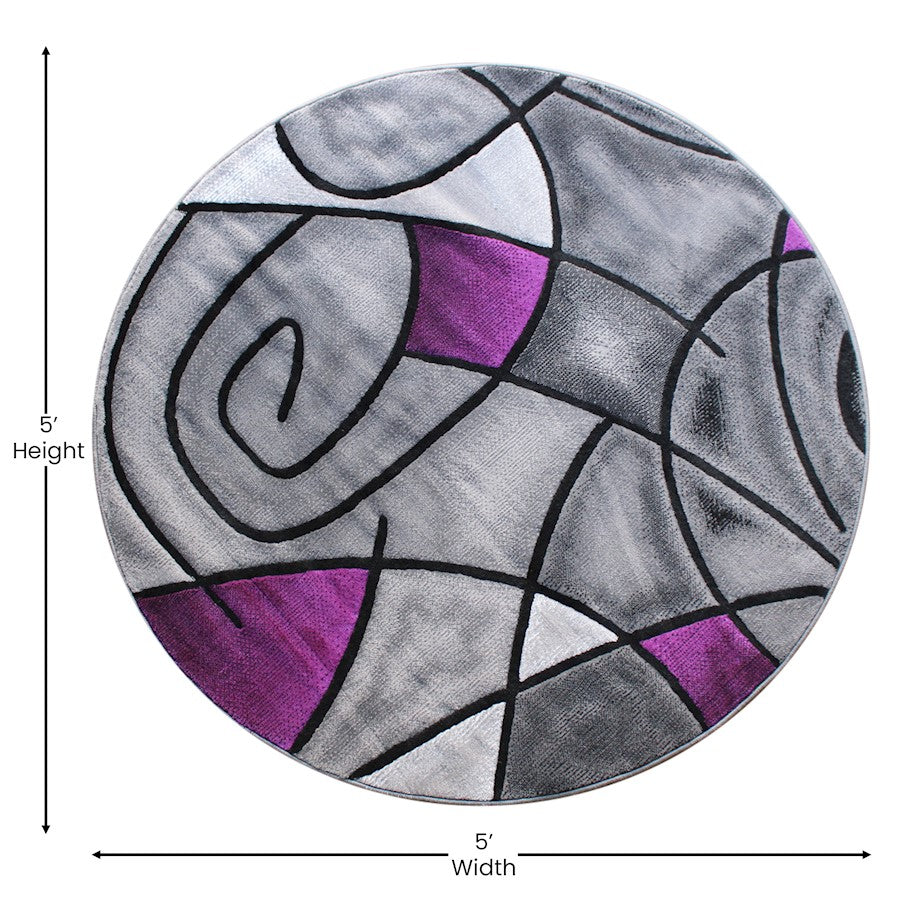 Flash Furniture Jubilee 5X5 Round Abstract Rug, Purple