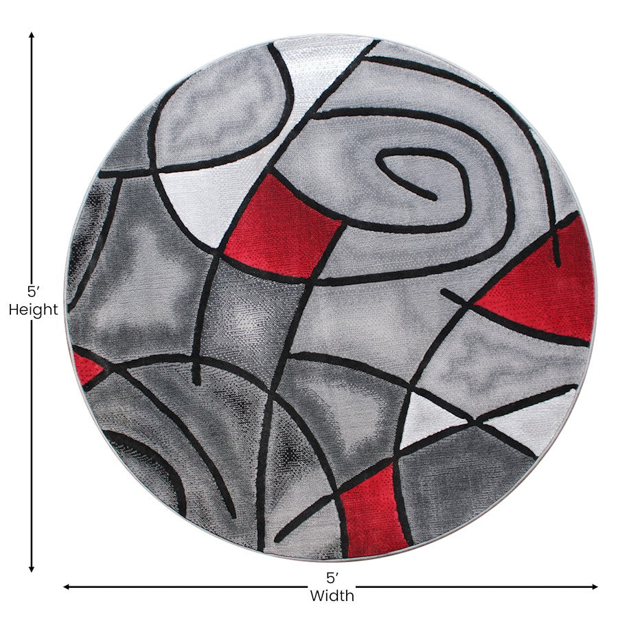 Flash Furniture Jubilee 5X5 Round Abstract Rug, Red