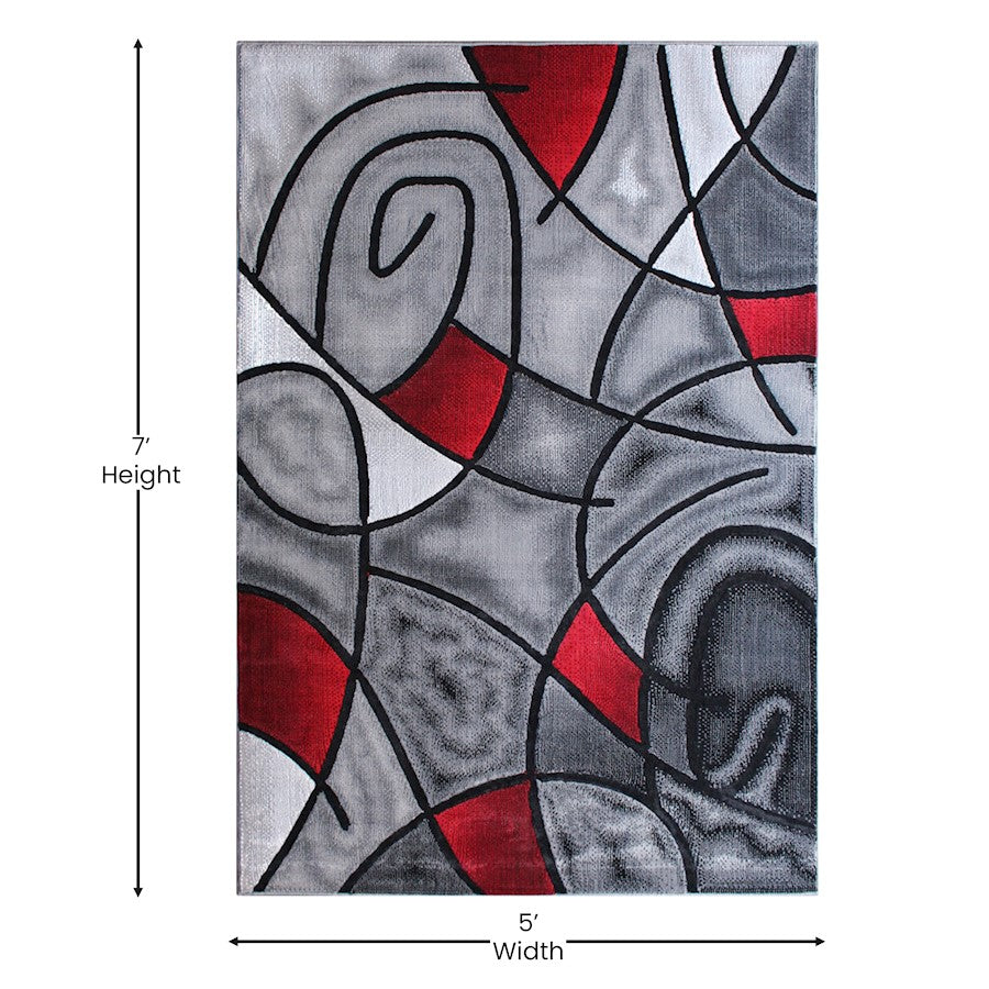 Flash Furniture Jubilee 5X7 Abstract Area Rug, Red