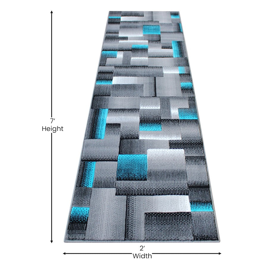 Flash Furniture Elio 2X7 Block Area Rug, Turquoise