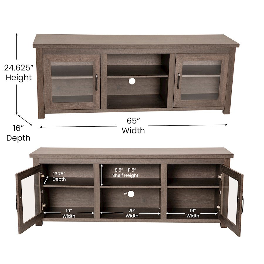 Flash Furniture Sheffield 65" Glass Door Tv Stand, Black