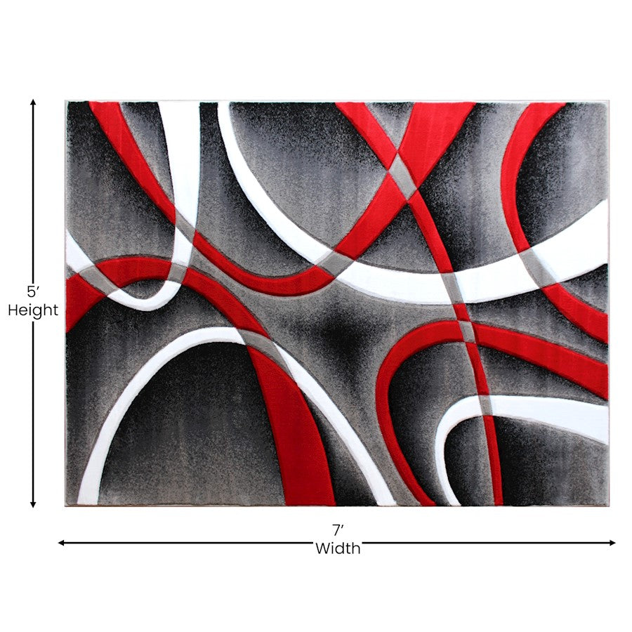 Flash Furniture Atlan 5X7 Abstract Rug, Red