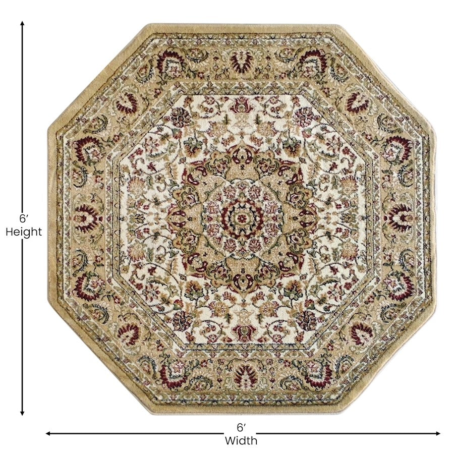 Flash Furniture Mersin 5X5 Persian Octagonarea Rug, Ivory