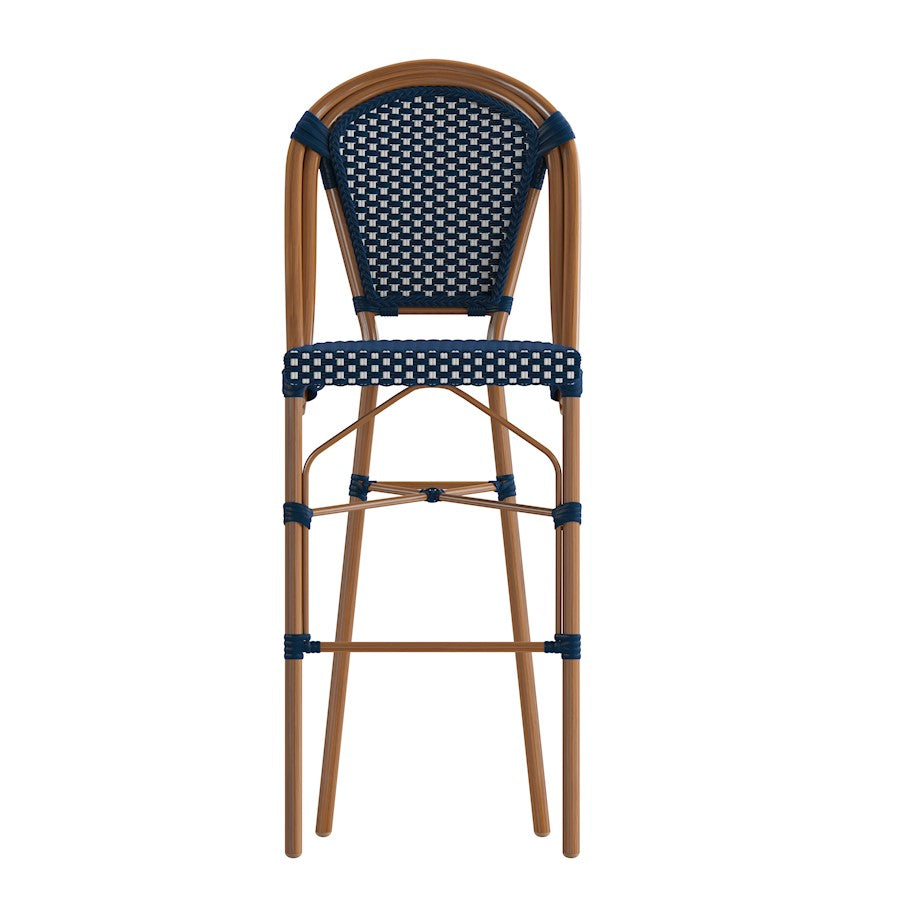 Flash Bordeaux 30" French Barstool, Navy/White