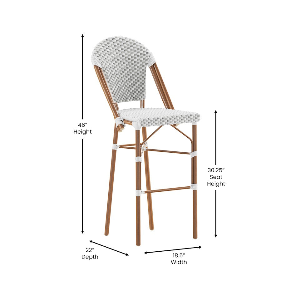 Flash Lourdes 30" French Barstool, White/Gray