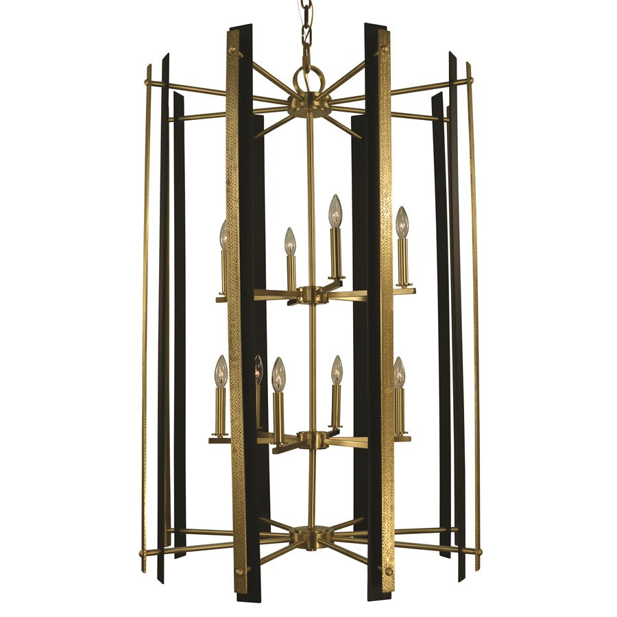 Framburg Bucolic 12Lt Foyer Chandelier, Brass/Matte Black - F-L1062BR-MBLACK