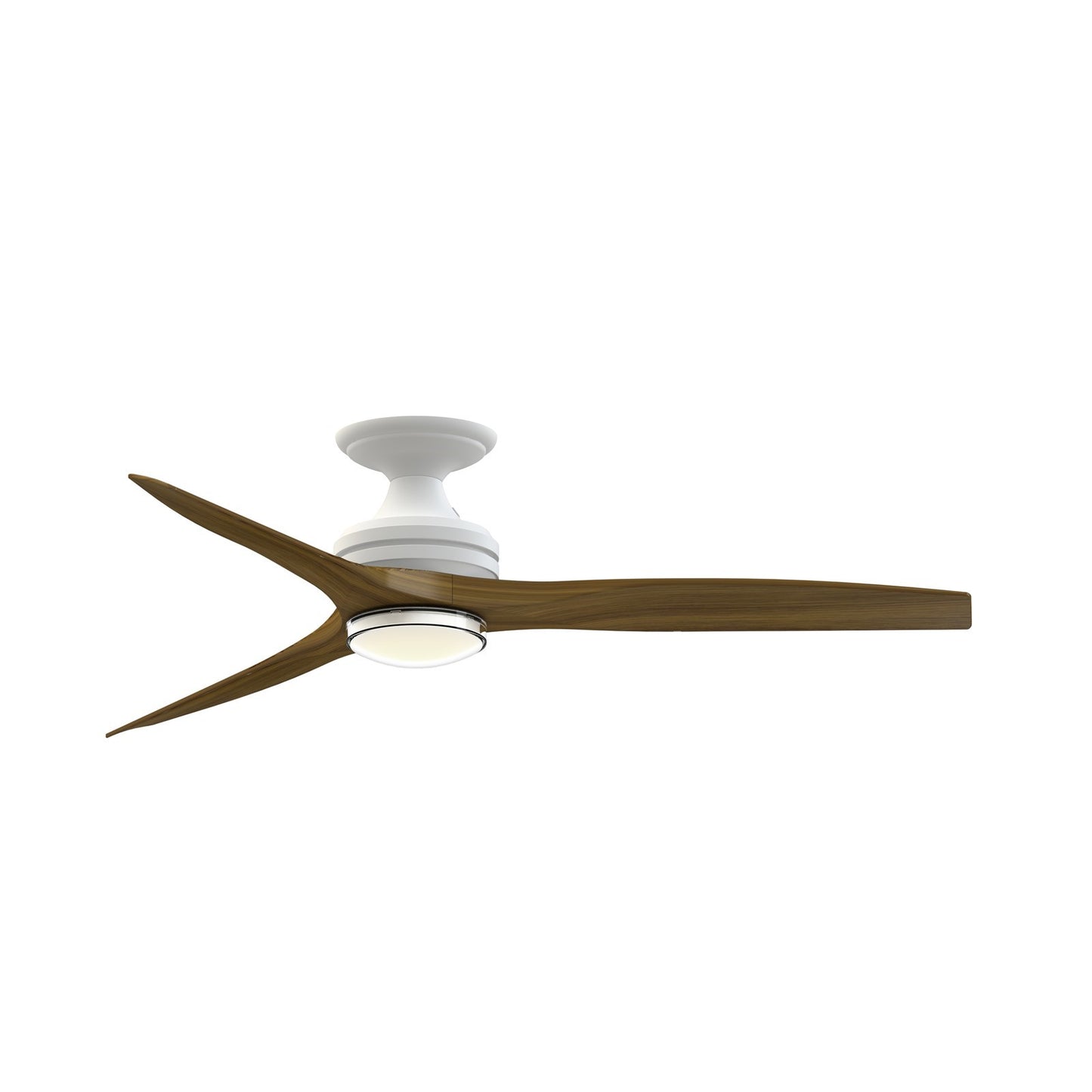 Fanimation Spitfire 54in Flush 1-Light DC Smart Ceiling Fan | Matte White and Whiskey Wood | Covered Patio & Living | Model FPD6721BMW-54WK-DWLK-F