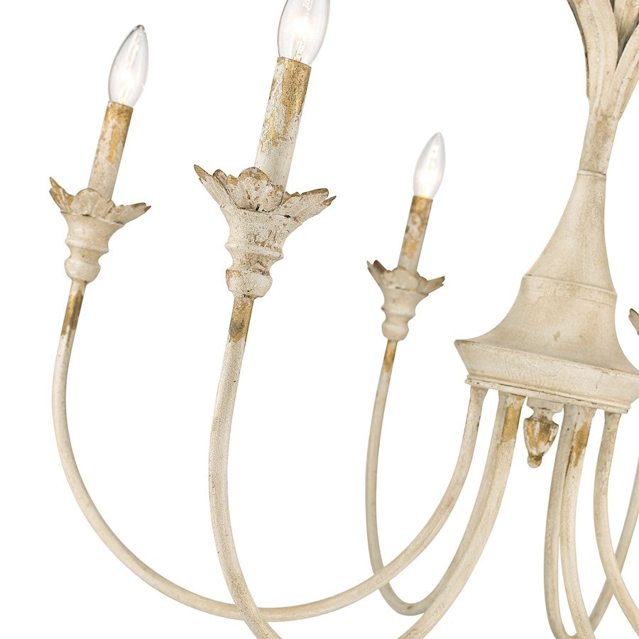 6 Light Chandelier, Antique Ivory