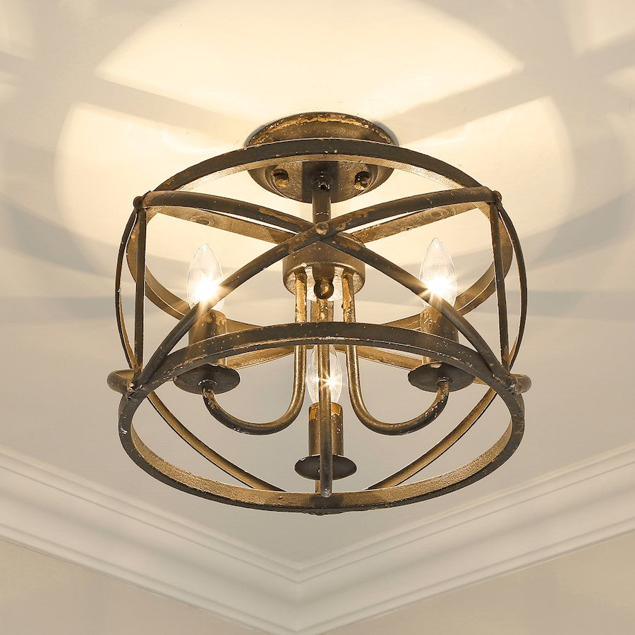 Golden Lighting Alcott 3 Light Semi-Flush, Antique Black Iron