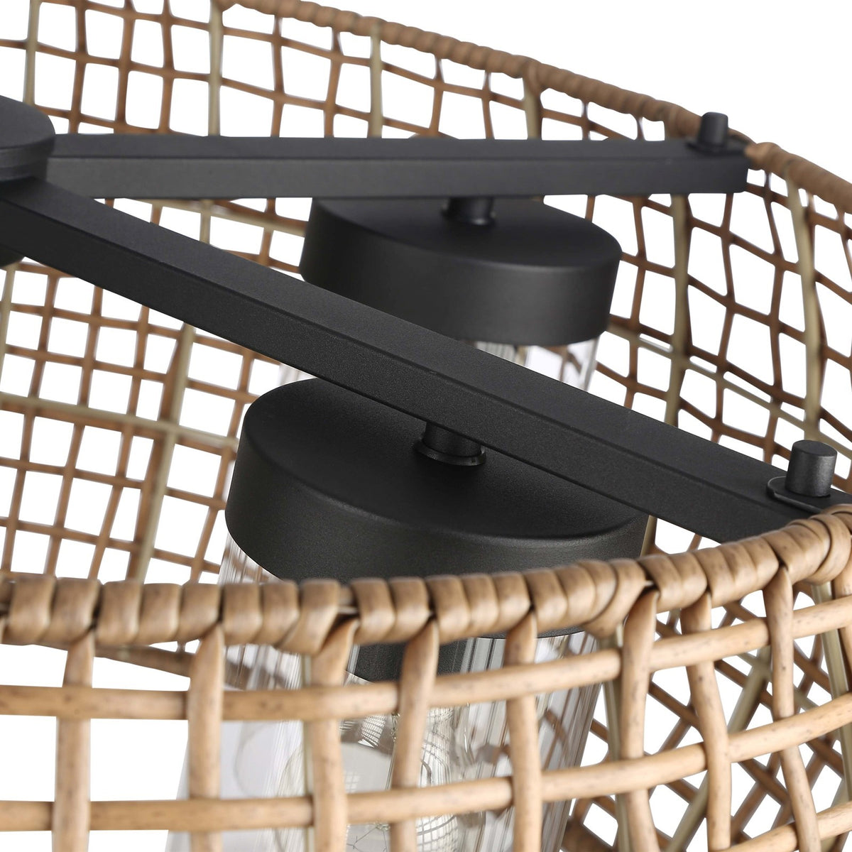 Golden Lighting Piper 27in 5-Light Outdoor Ceiling Light | Bohemian Natural Black and Maple Wicker | Porch & Gazebo | Model 1067-O5SF NB-MAW