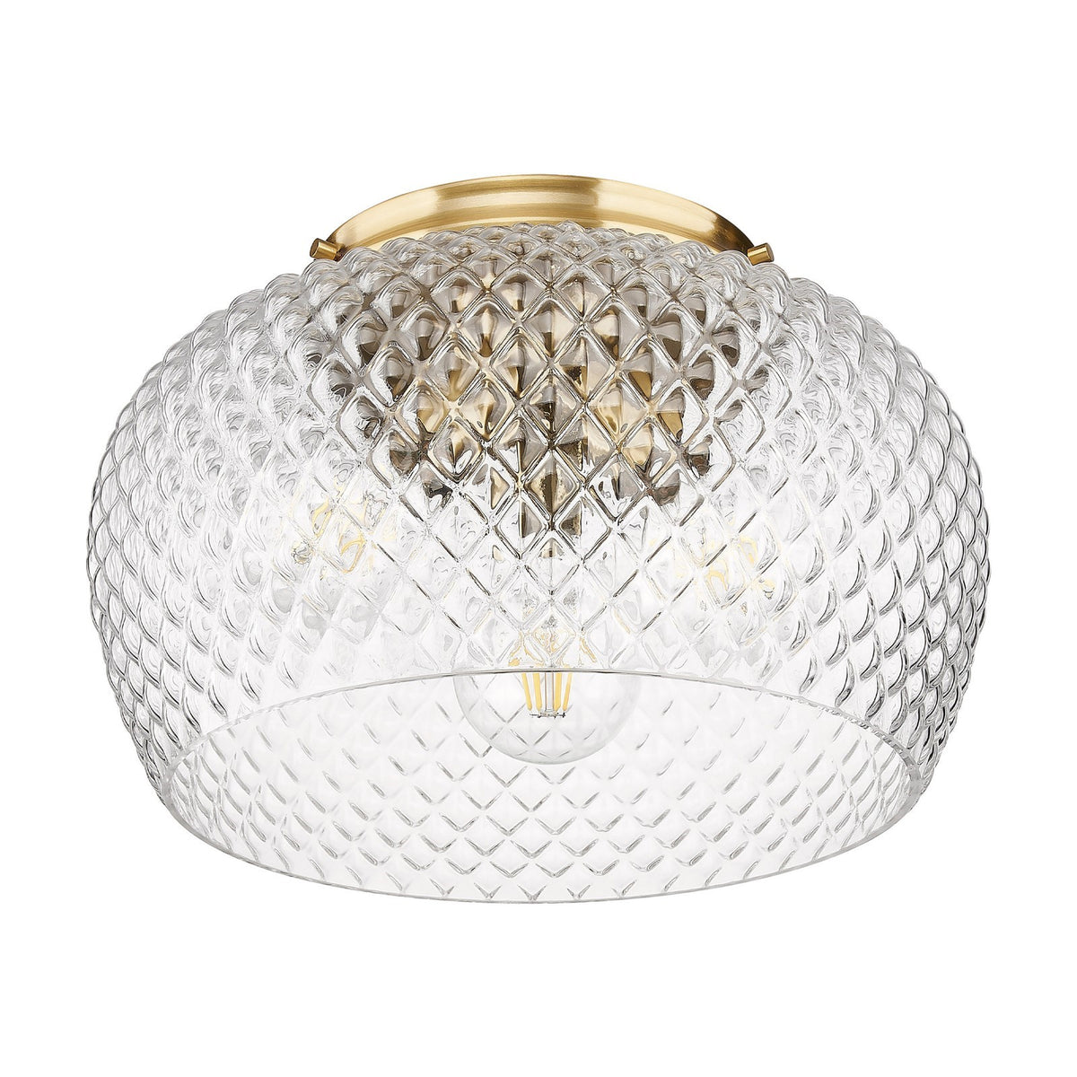 Golden Lighting Adeline 14in 3-Light Flush Mount | Farmhouse Modern Brushed Gold and Clear Glass | Hallway & Bathroom | Model 1088-3FM MBG-CLR