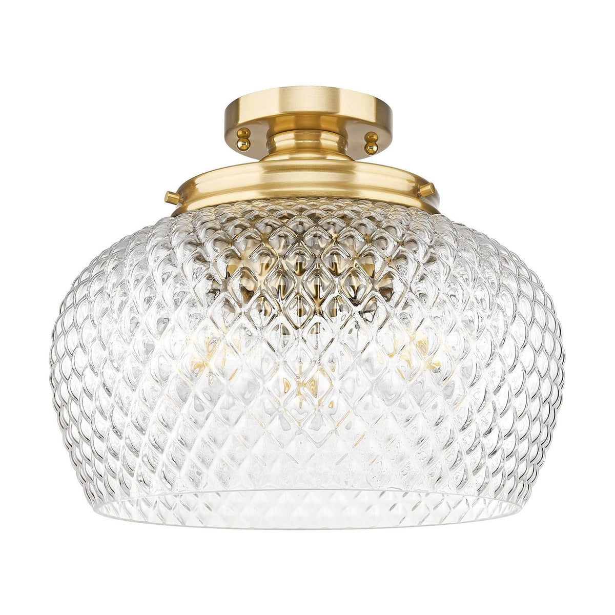Golden Lighting Adeline 14in 3-Light Semi-Flush Mount | Country Farmhouse Modern Brushed Gold and Clear Glass | Entryway | Model 1088-3SF MBG-CLR