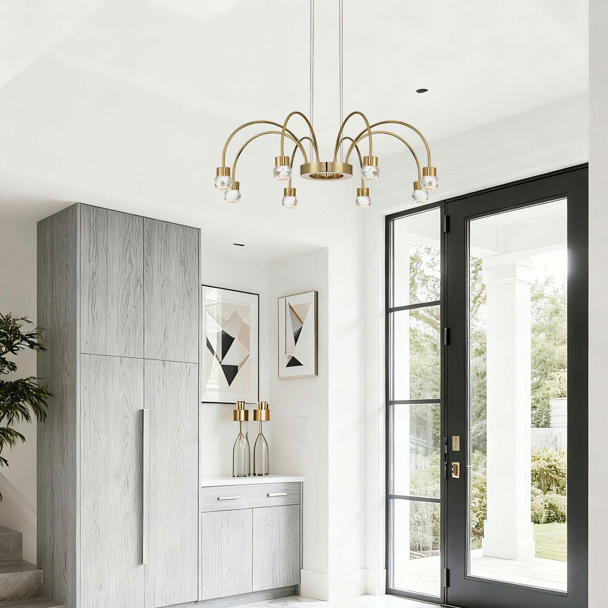 Golden Lighting Vario 25in 8-Light Chandelier | Modern Titanium Gold and Cut Crystal | Dining Room & Foyer | Model 1573-8 TG-C