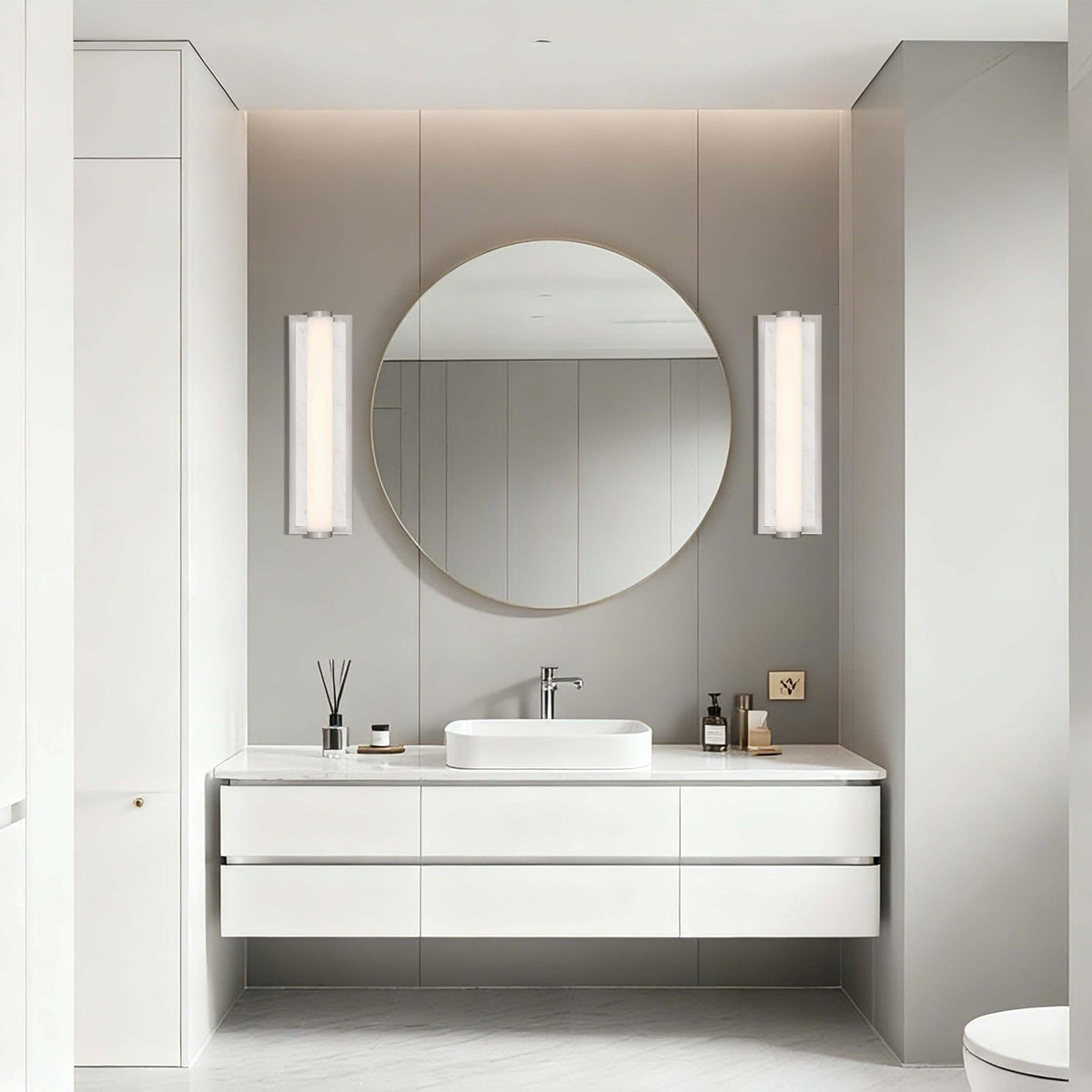 Golden Lighting Stratum 18in 1-Light Vanity Light | Modern Brushed Nickel and Jazz White Marble | Bathroom Vanity | Model 1672-BA18 BN-JW