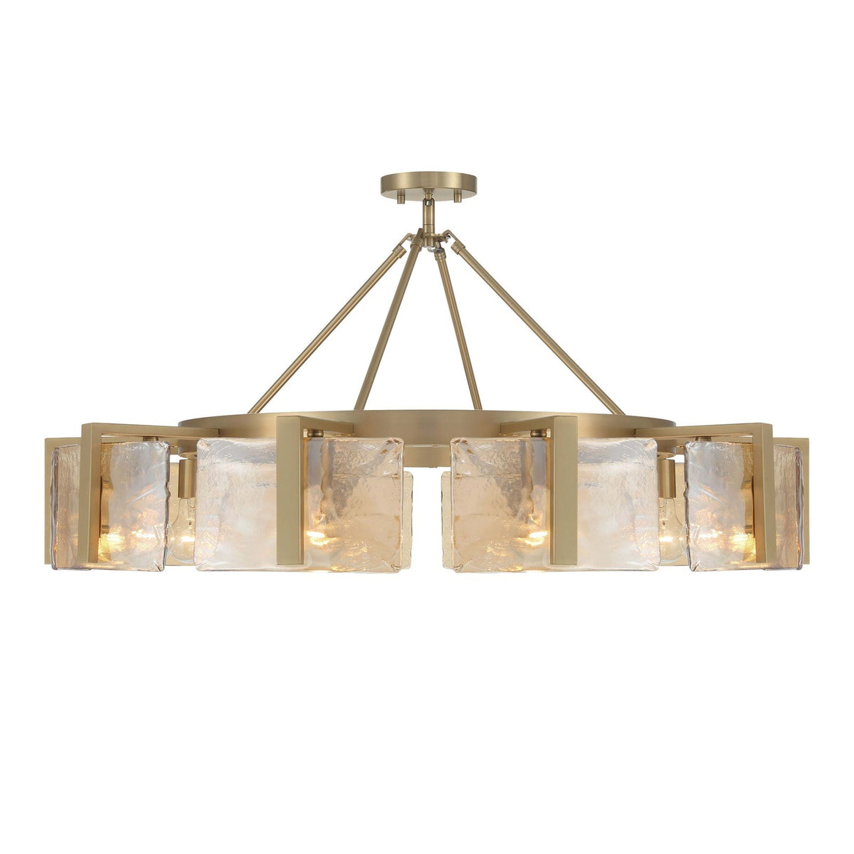 Golden Lighting Aenon 36in 10-Light Semi-Flush Mount | Rustic Brushed Champagne Brass and Amber Water Glass | Dining Room | Model 3164-10SF BCB-AWG