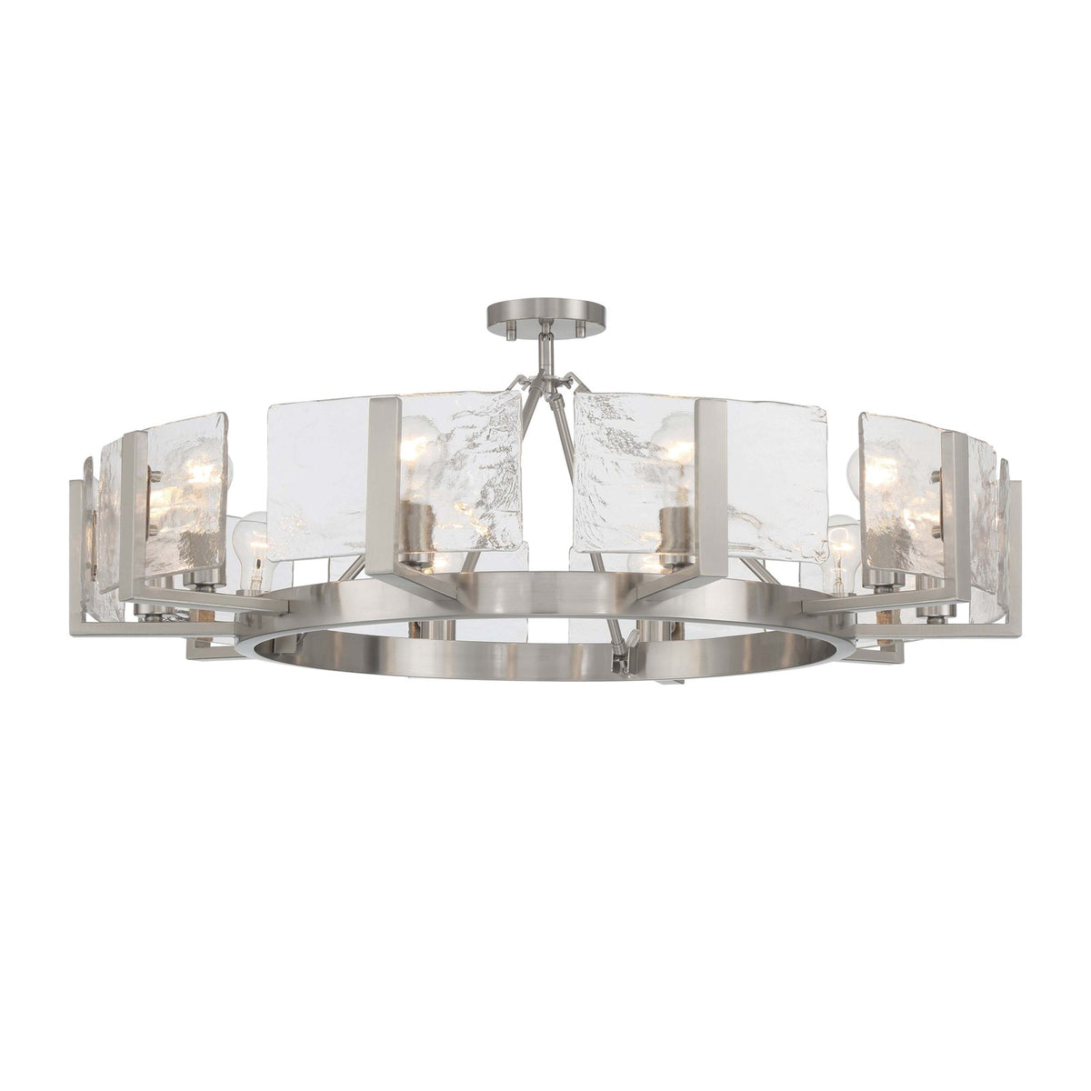 Golden Lighting Aenon 36in 10-Light Semi-Flush Mount | Rustic Pewter and Hammered Water Glass | Foyer & Dining Room | Model 3164-10SF PW-HWG