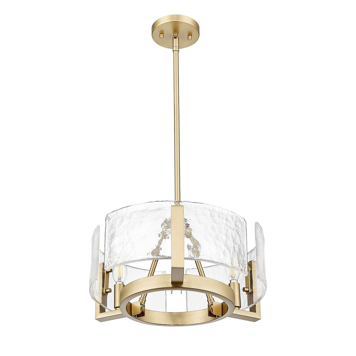 Golden Lighting Aenon 16.5in 3-Light Chandelier | Rustic Brushed Champagne Brass and Hammered Water Glass | Dining Room | Model 3164-3 BCB-HWG